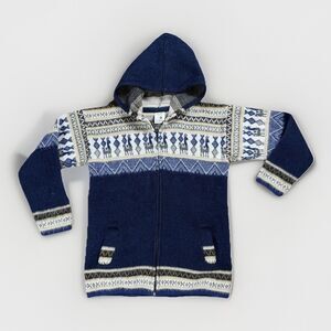 Andes Kids Alpaca Wool Llama Fair Isle Zip Up Knit Hoodie Kids Size 8